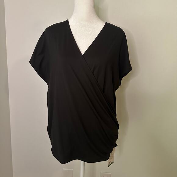 Halara black short sleeve wrap-front top size L NWT - Picture 2 of 14